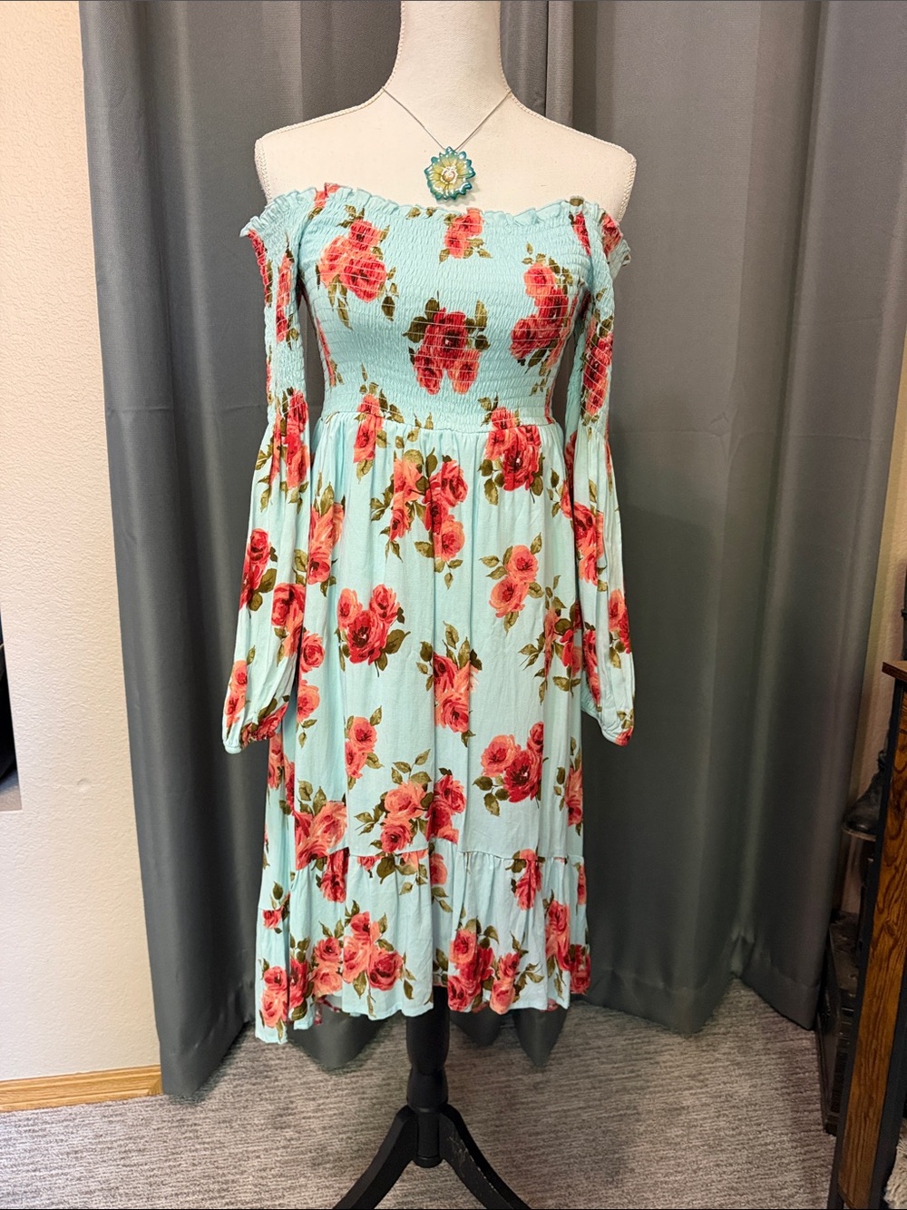 Altar'd State High Low Off shoulder Floral Midi Dress Med EUC